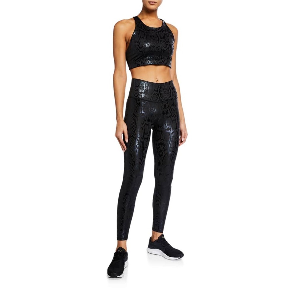 Terez Hi-Shine Python Snake Print Leggings Sports Bra Set Black Small NWT